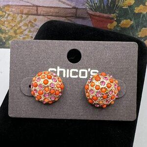 Chico's Orange & Pink Pave Button Earrings